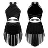 Kids Girls Lyrical Dance Performance Costume Figure Skating Ballet Gymnastics Leotard Dress Sleeveless Rhinestone Dancewear