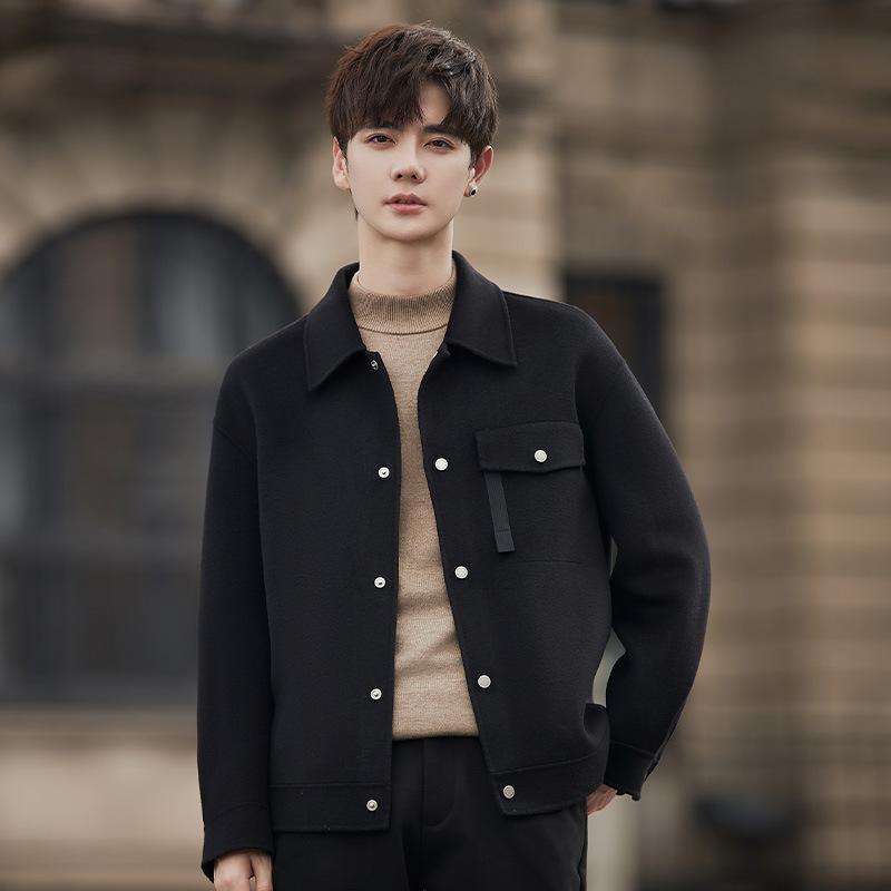 New Woolen Coat Men's Double-sided Coat Autumn and Winter Short Lapel Casual Woolen Warm Coat