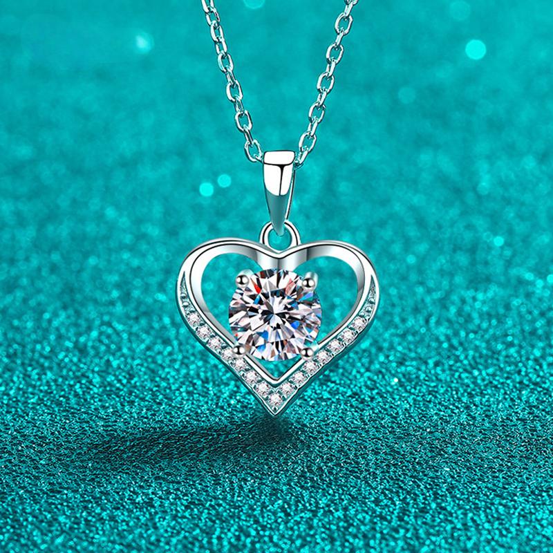 Сертифицированное свадебное ожерелье из муассанита с сердечком 1 карат для женщин, оригинальная подвеска из стерлингового серебра S925, подарок на день рождения для девочек GRA