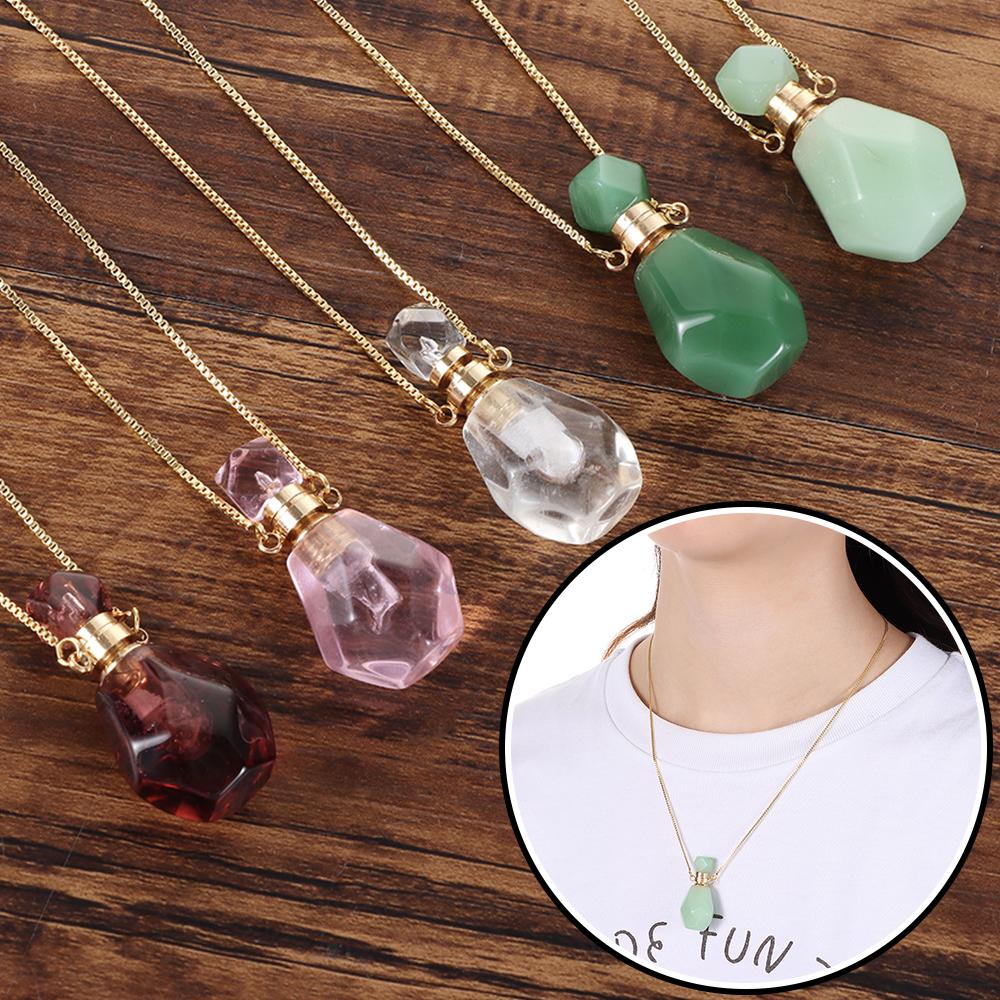 Форма капли воды масляный диффузор флакон флакон духов кулон натуральный камень ожерелье ювелирные изделия подарок