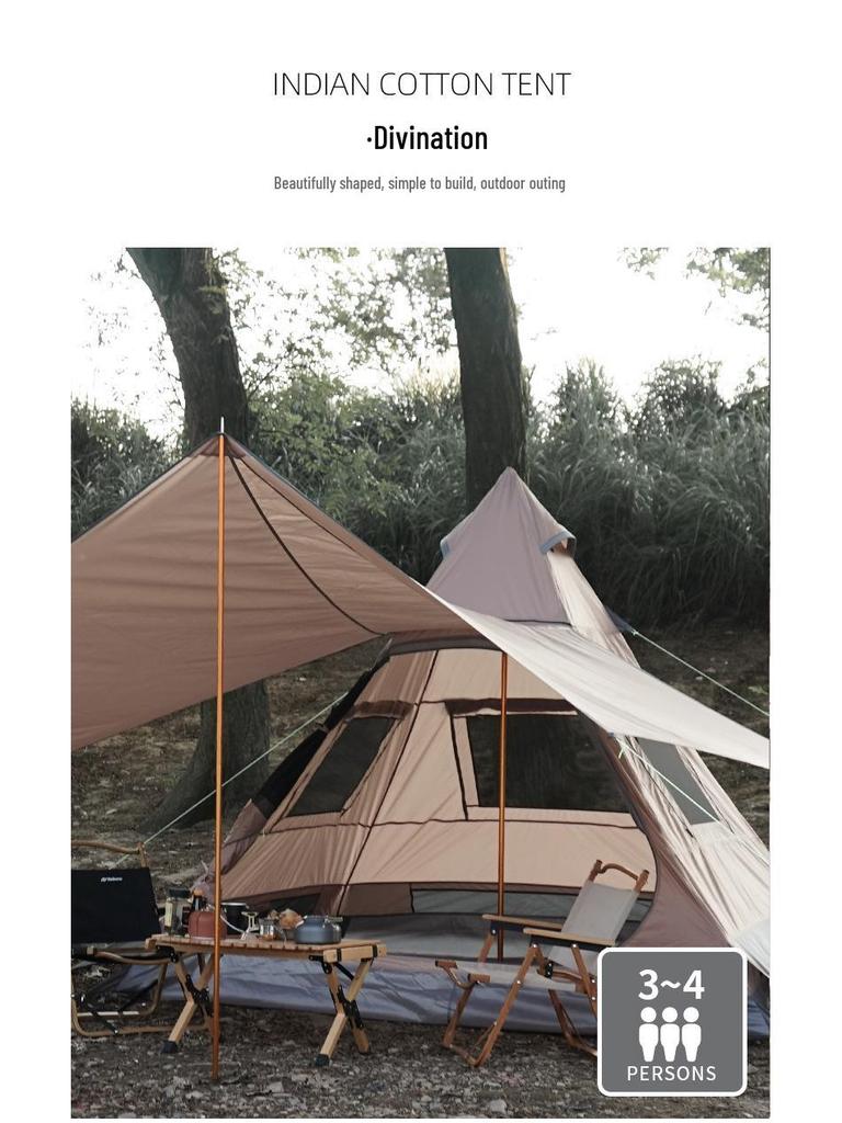 CLS 3-4 Person Indian Pyramid Outdoor Tent - Windproof, Rainproof, UV Protected, Folding Canopy for Camping