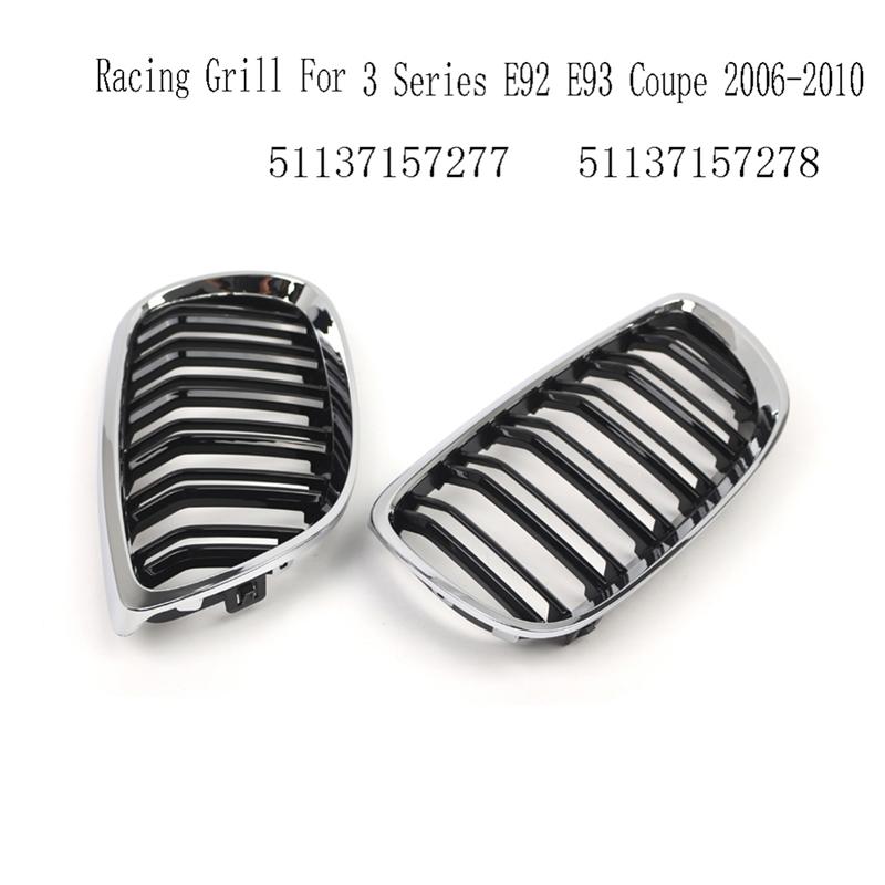 AUTO Dual Slat Grille For BMW 3 Series E92 E93 Coupe 2006-2010 Front Kidney Grill Racing Style Gloss Black+ Chrome 51137157277