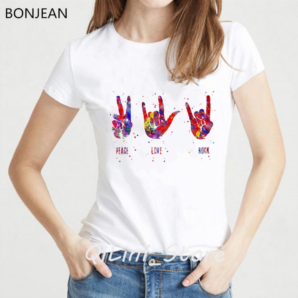 New Summer Fashion Women T-Shirt Watercolor I Love You Asl Sign Language Print Tee Shirt Femme Funny Harajuku Tshirt Female