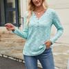 Осенние топы с длинным рукавом футболка повседневная пуговицы V-образный вырез свитера женская одежда