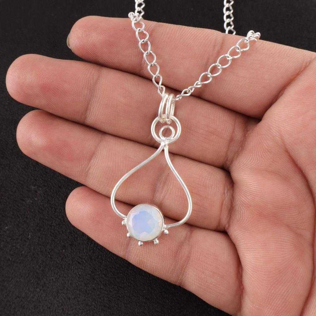 October Birth Milky Opal Gemstone Birthday Gift New Pendant 925 Sterling Silver PP-40-7