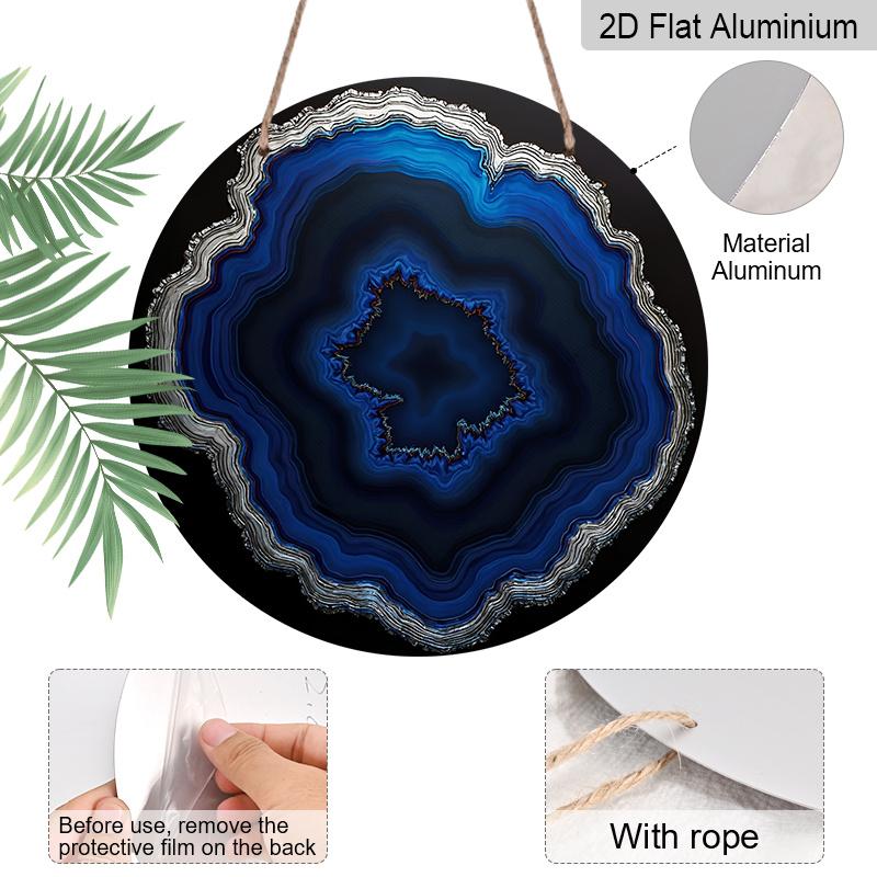 2D Flat Aluminum Sign, Blue Crystal Slice Art Pendant, Bedroom Wall Hanging, Living Room Decoration, Office Decoration, Birthday, New Year, Christmas