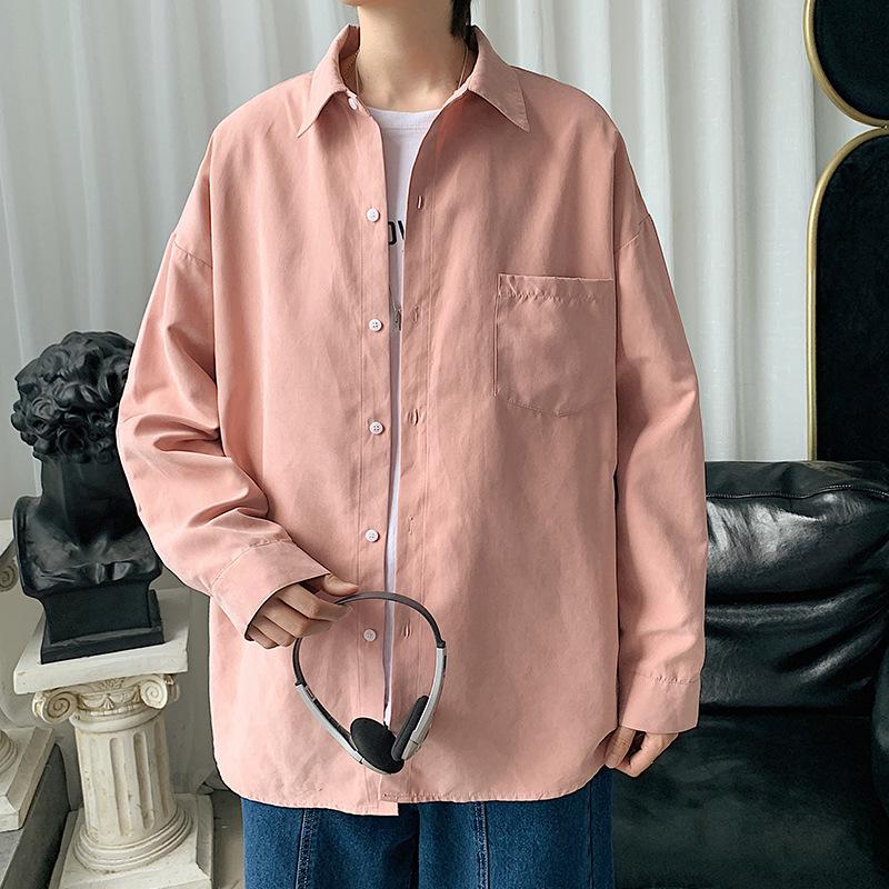 Japanese-Style Loose Fit White Long Sleeve Men's Shirt - Trendy, Large Size, All-Match Student Top for Spring and Autumn