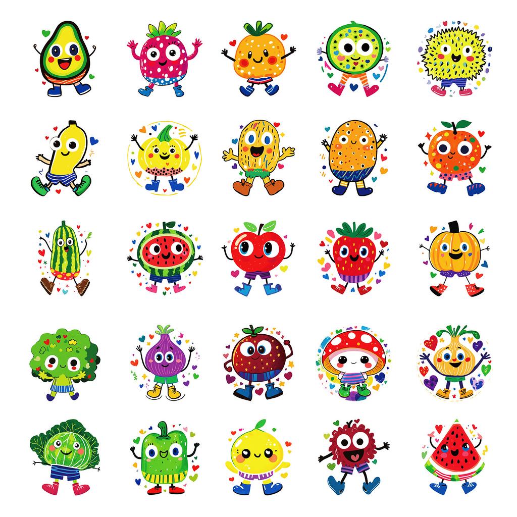 50 Cartoon Cute Fruit And Vegetable People Graffiti Stickers Personalized Creative Tablet Decorative Stickers