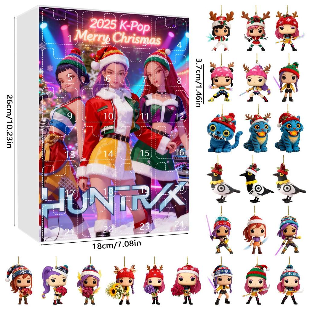KPOP Demon Hunters Christmas Advent Calendar Blind Box, Acrylic Ornament Set for Christmas Tree Decoration
