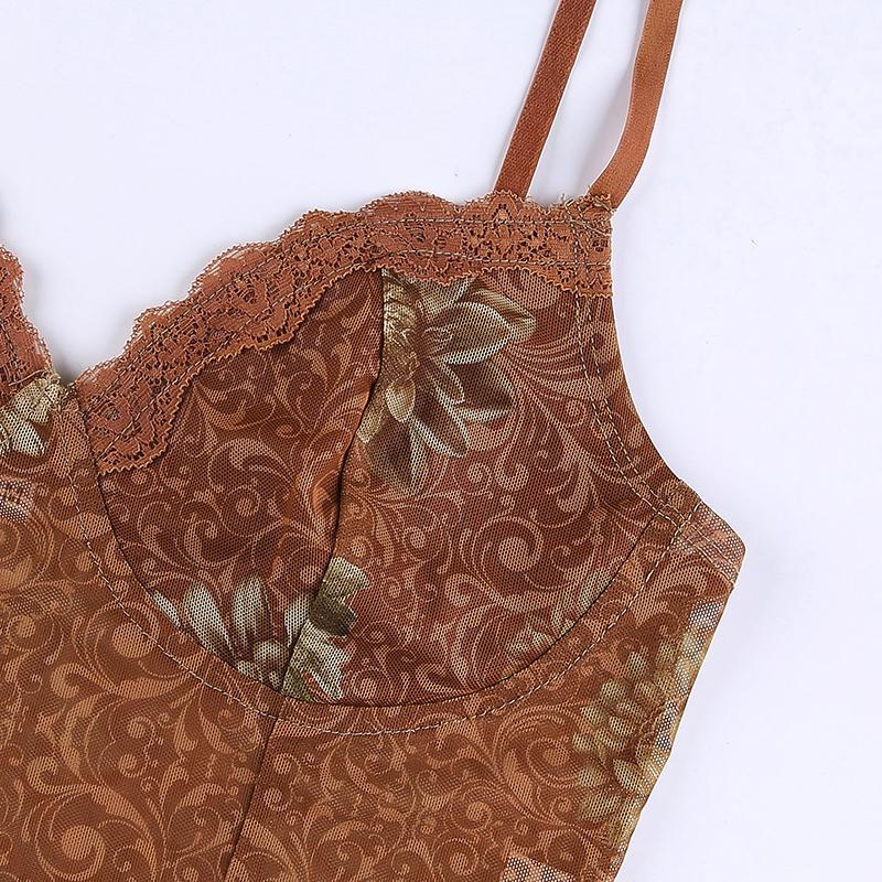 Сексуальные принты Y2k майки коричневые укороченные топы женские Harajuku спагетти бретельки пляжные футболки женские модные шикарные ретро V-образный вырез без рукавов жилет