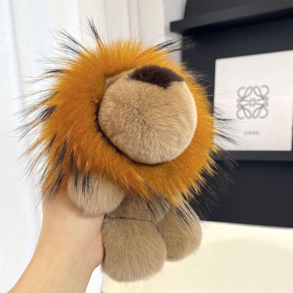 Cute Cartoon Rabbit Fur Keychain Small Lion Alloy Key Ring Pompon Bag Car Key Pendant