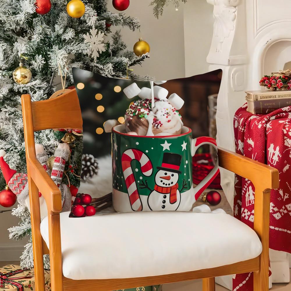Creative Christmas Decorations For Cafes Coffee Pillow Case Silky Short Plush With Invisible Zipper Dustproof Sofa Cushion Cover