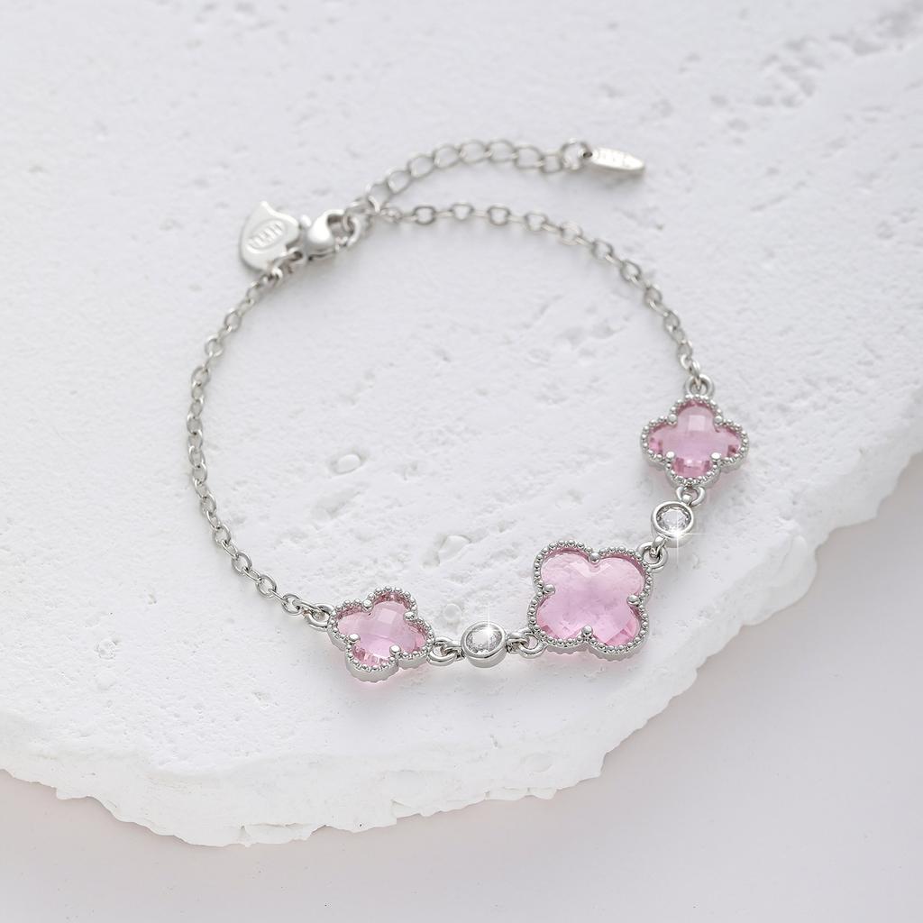 Двусторонний браслет-клевер женский медный с золотым покрытием и цирконом, цветочные украшения