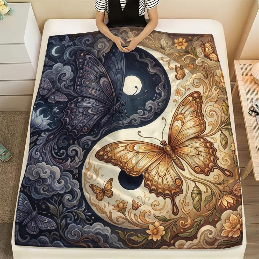 1Pc Butterfly Print Flannel Blanket, High quality Comfortable for All Seasons, Home Decor, Warmth and Comfort, Perfect for Christmas Gifts W35