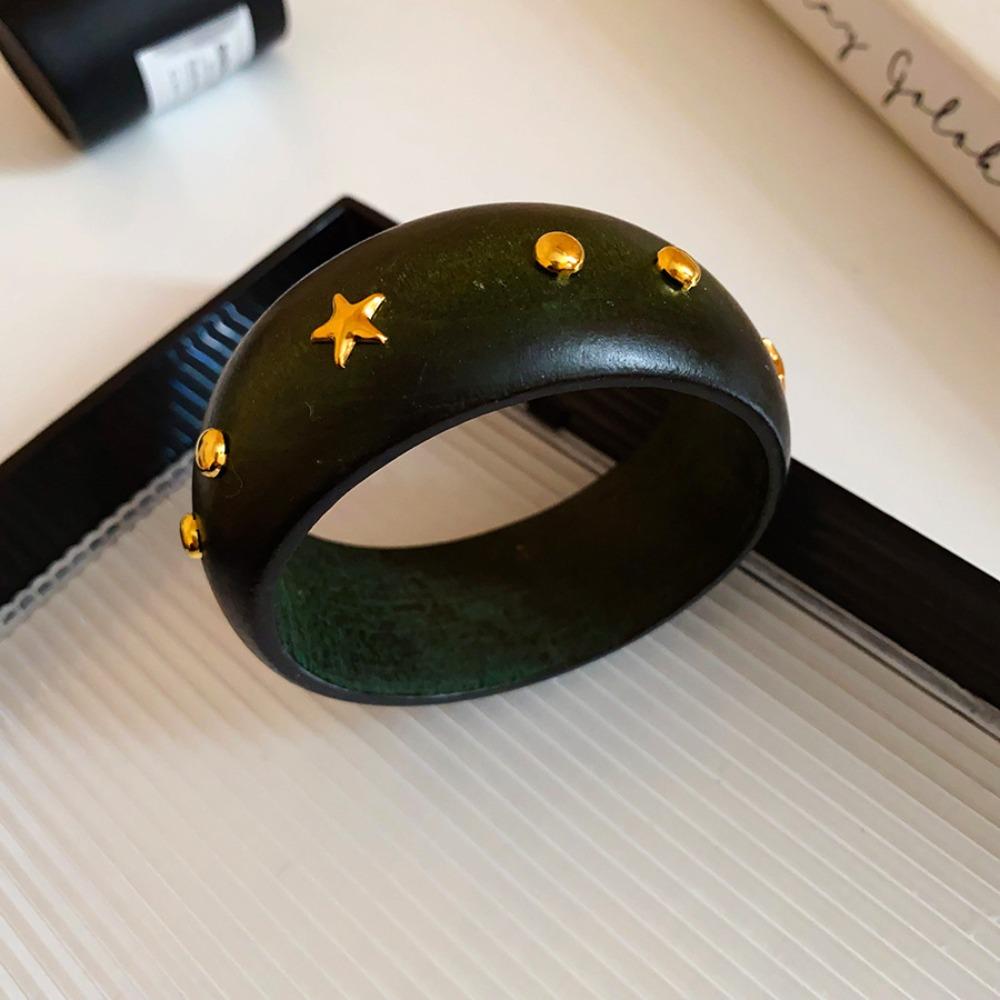 Круглый браслет в китайском стиле Панк-браслет с заклепками Винтажный деревянный браслет Девушка-перчинка