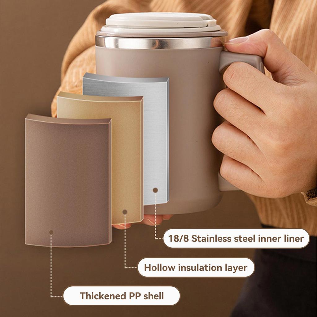 Double-layer Coffee Cup With Spoon&Straw Milk Coffee Mug Portable Insulated Anti Scalding 304 Stainless Steel Water Cup
