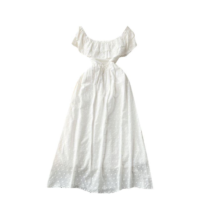 Off-the-Shoulder Sweet Lotus Leaf Silm Long Dress