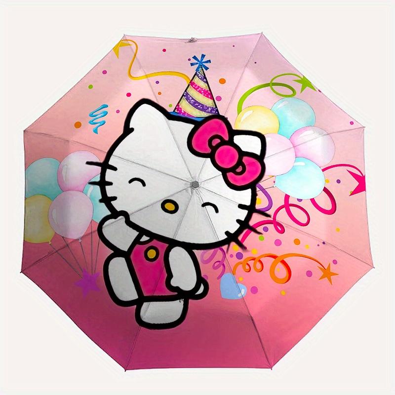 Hello Kitty, balloons Automatic Open/Close Umbrella Cute Umbrella with Cute Design, Portable 3 Fold Compact Umbrella for Men & Women, Hallow