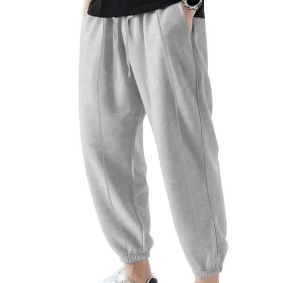 Мужские брюки с завязками и эластичной резинкой на талии, однотонные тонкие свободные спортивные брюки с ремешками на щиколотке, повседневные брюки-шаровары для повседневной носки