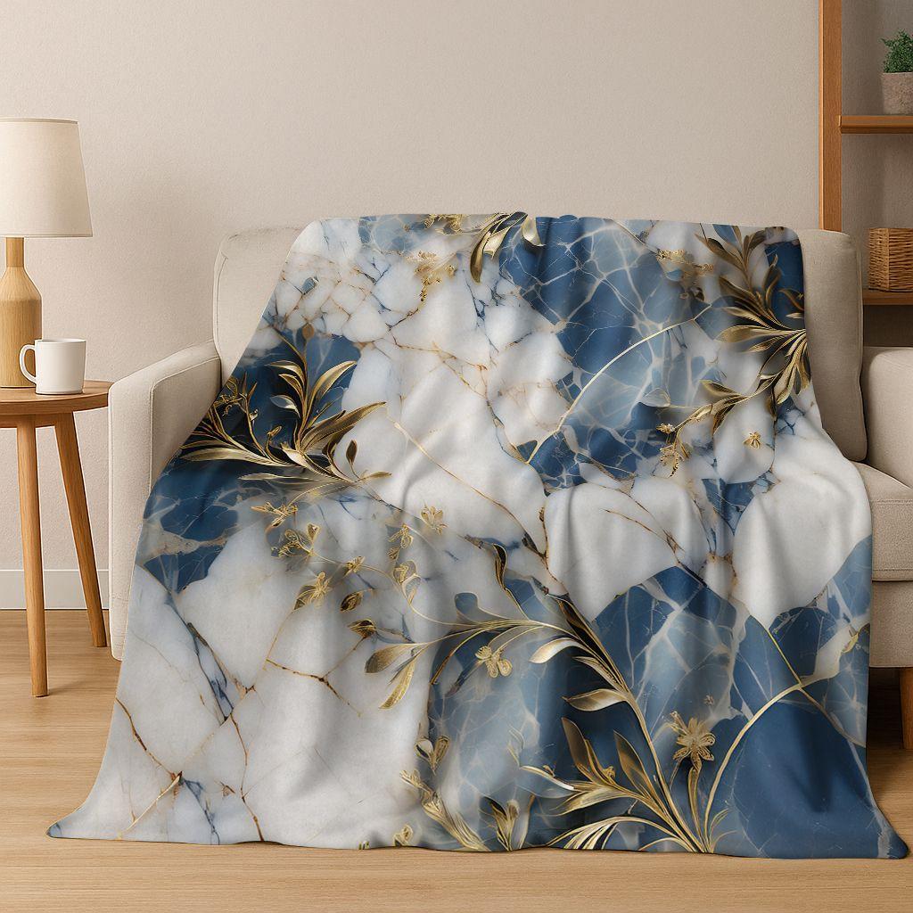 Роскошное Черно-Зелено-Золотое Мраморное Разноцветное Каменное Текстурное Искусство Фланелевое Одеяло, Уютное Мягкое Плед для Дома Спальни Кровати Дивана