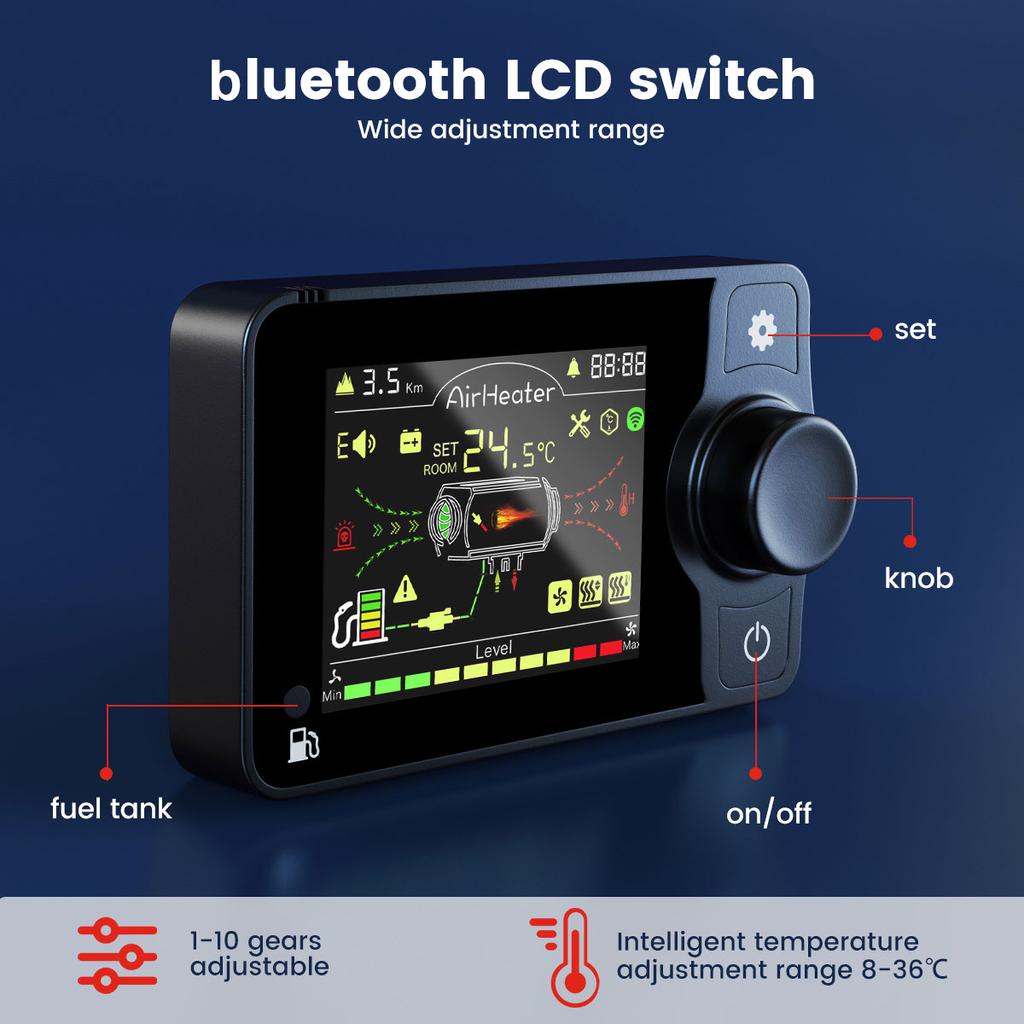 Все в одном дизельном воздушном автомобильном обогревателе, 5-8 кВт, регулируемый, 12 В, ЖК-дисплей, английский пульт дистанционного управления, встроенный парковочный обогреватель