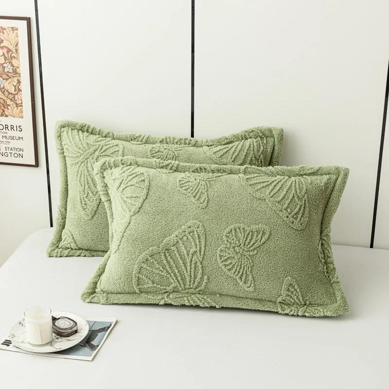 2 шт. Зимние мягкие теплые утолщенные наволочки с бабочками из жаккардового бархата, наволочки 48x74 см для дивана, домашнего декора, наволочки