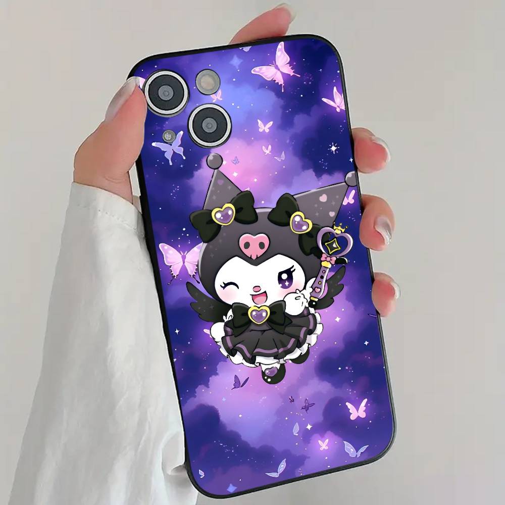 Cute Cartoon Girl K-Kuromi Phone Case Cool Black Silicone Soft For IPhone 16 15 14 13 12 11 X XR Plus Pro Max Plus