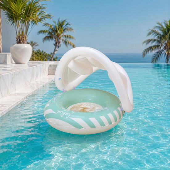 yangyizhi Baby Swim Ring with Canopy, Inflatable Striped Pool Float for Toddler Boys Girls, UV Sun Protection Swimming Safety Seat, Handle