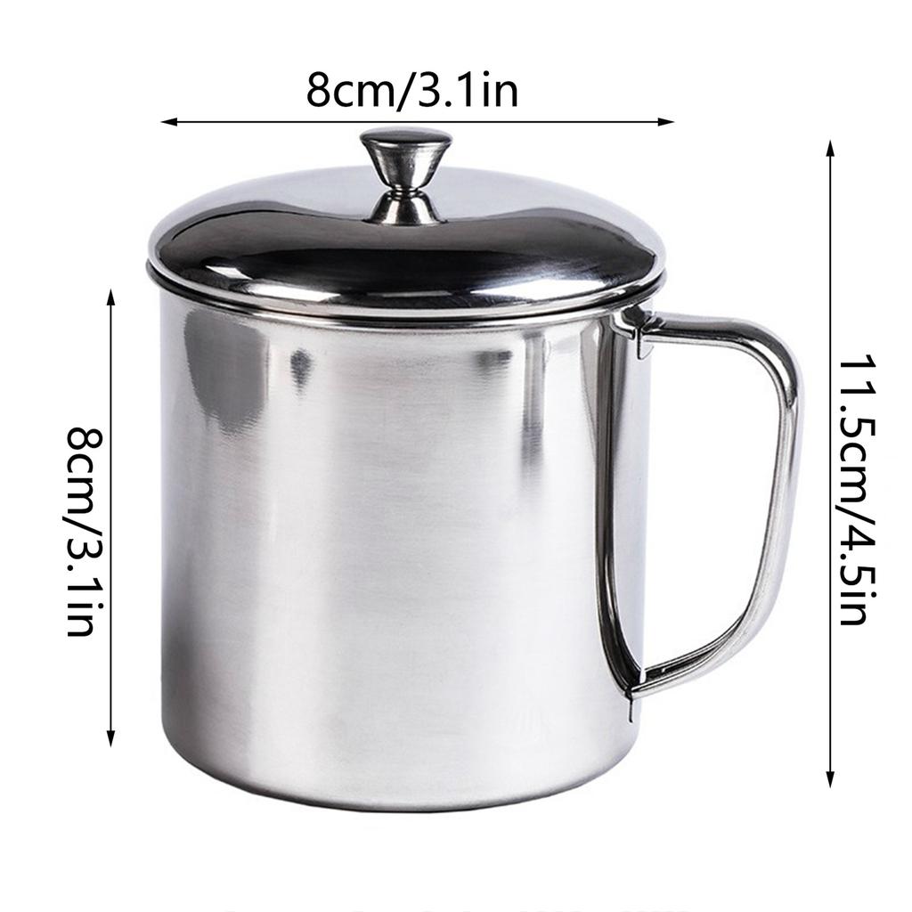 Portable Water Cup 350ml 304 Stainless Steel Rust Proof Tea Mug with Lid and Handle for Milk Juice Drink