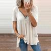 Womens Sexy V-neck Collar Zipper Solid Short Sleeve Fold Casual Blouse Tops
