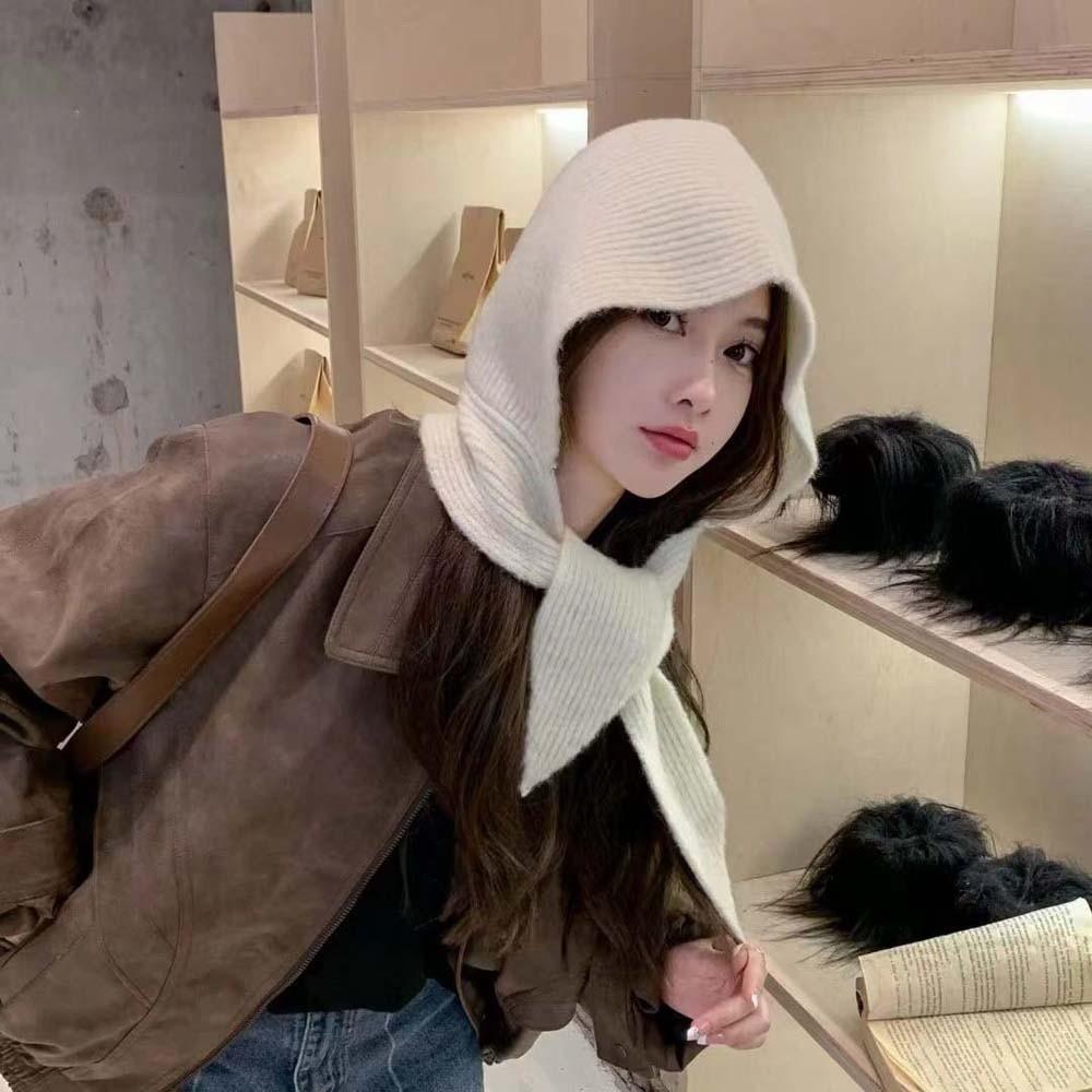 Acrylic Fibers Knitted Hooded Cap Triangular Winter Neckerchief Hat Neck Collar Beanies Cap  Work