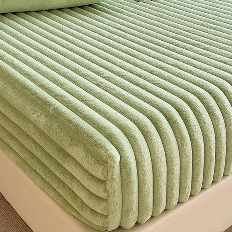 3шт/1комплект (1xПростыня+2xНаволочки)Зимний теплый бархатный чехол для матраса, плюшевая утолщенная домашняя простыня на резинке, флисовая роскошная двуспальная простыня