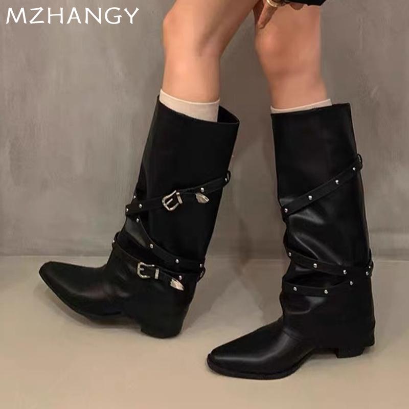 Модные женские сапоги с острым носком и высокими каблуками из кожи, модная женская обувь 2025 года, элегантные туфли-лодочки, дизайнерские мотоциклетные сапоги, женские ботинки