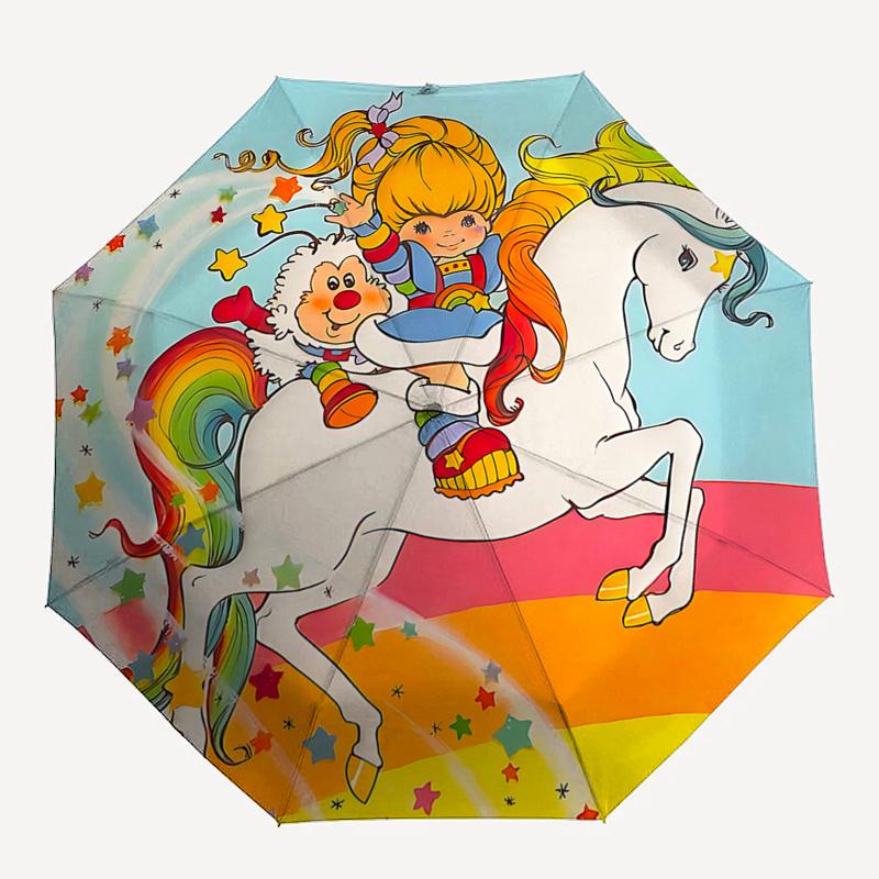 Rainbow Unicorn Automatic Opening/Closing Umbrella with Star Decorations - Portable 3-Fold Design, 8-Bone Iron Frame Outdoor Umbrella for Fe