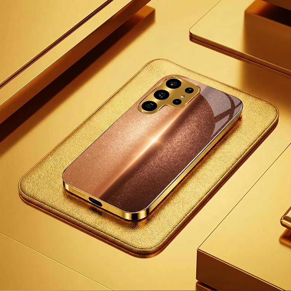 Gloss Gold Bumper Rose Gold phone case glass s25 ultra case s26 ultra case for Samsung Galaxy S26 S25 S24 S23 S22 FE Ultra Plus