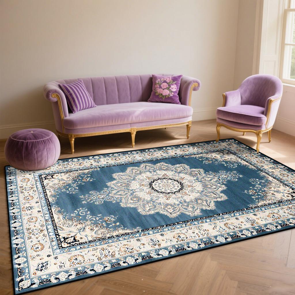 Persian Blue Living Room Rugs Flannel Decoration Bedroom Anti Slip Floor Mats Customizable Lounge Carpet Washable Gaming Room