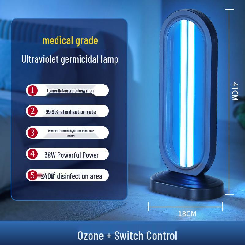 38W UV Disinfection Lamp with Ozone, Remote-Controlled Mobile Desktop Sterilizer.