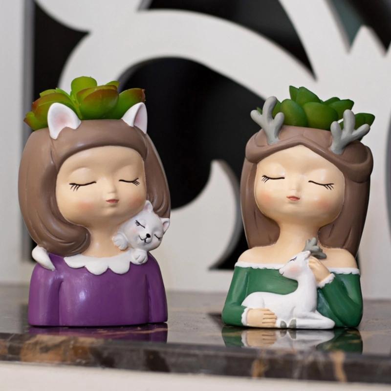 Garden Planter Pot Silicone Mold Girl and Puppy Vase Flower Pot Resin Mold Unique Gift Garden Decoration Planter Mold