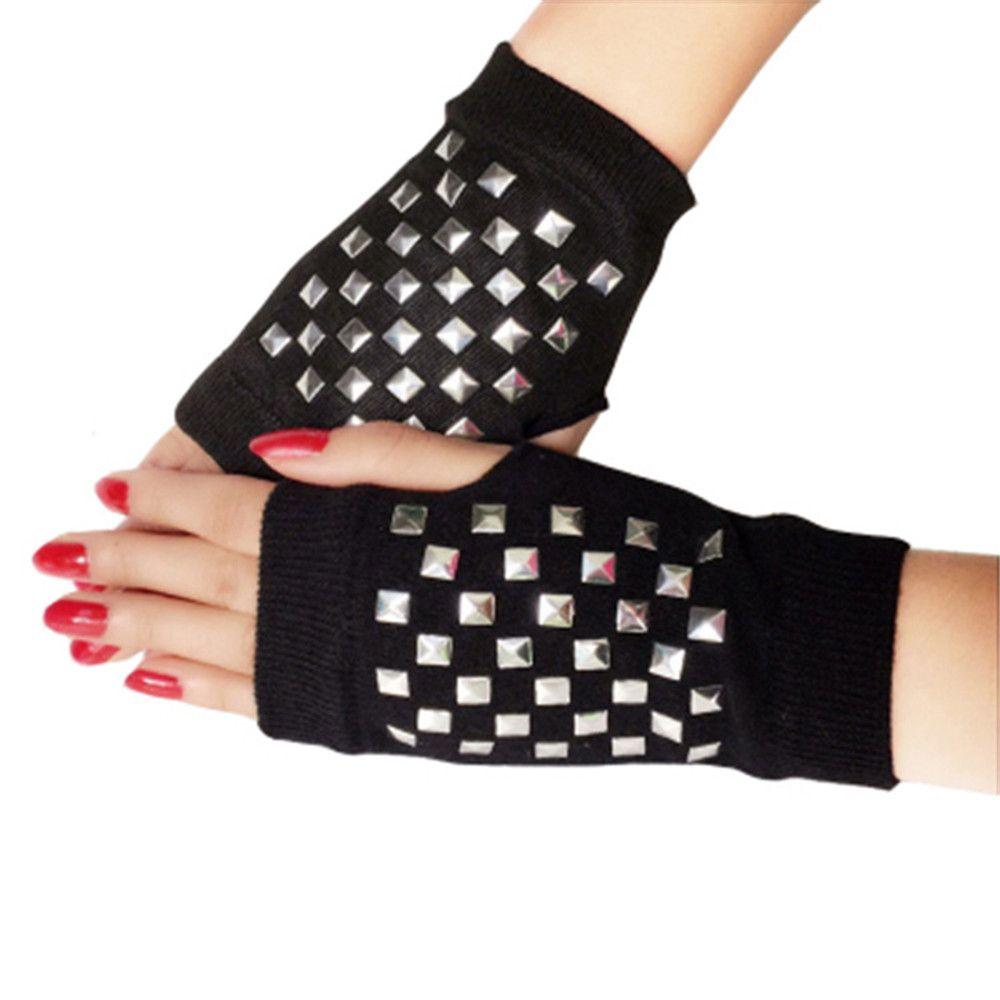 Rhinestone Wool Knitted Half Finger Computer Mittens Warm Gloves Fingerless Gloves