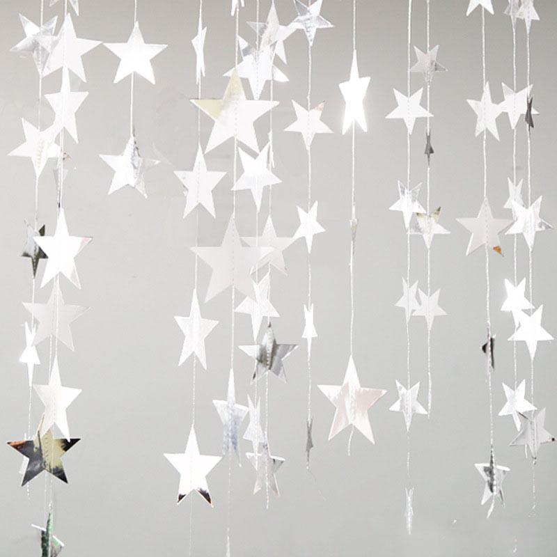 4M Bright Gold Silver Paper Garland Star String Banners Wedding Banner For Party Home Wall Hanging Decoration Baby Shower Favors