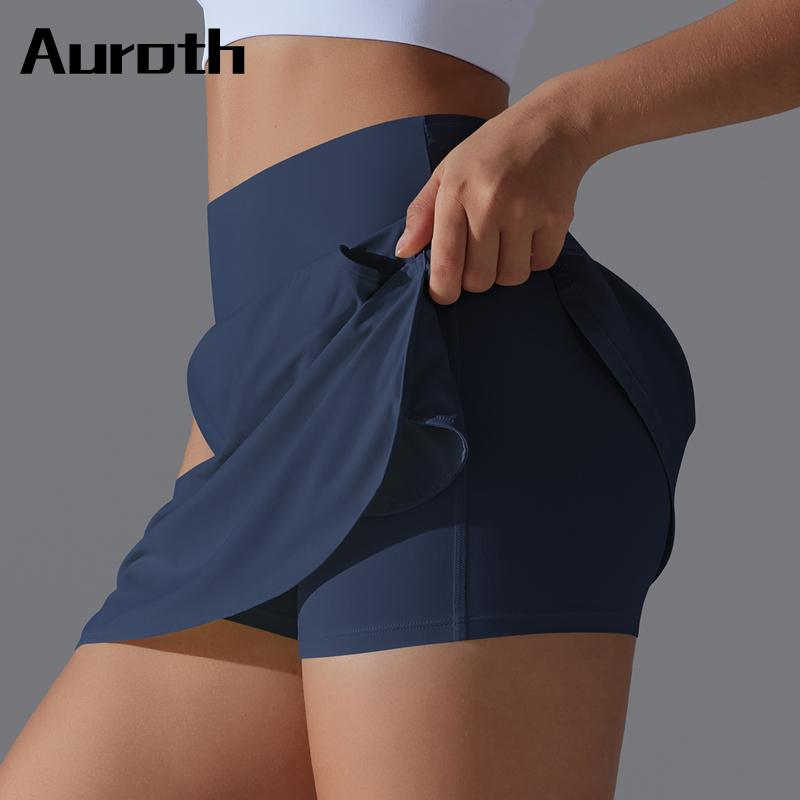 Auroth женские короткие юбки для йоги с карманами эластичные тонкие спортивные юбки с высокой талией черные летние популярные юбки для девочек