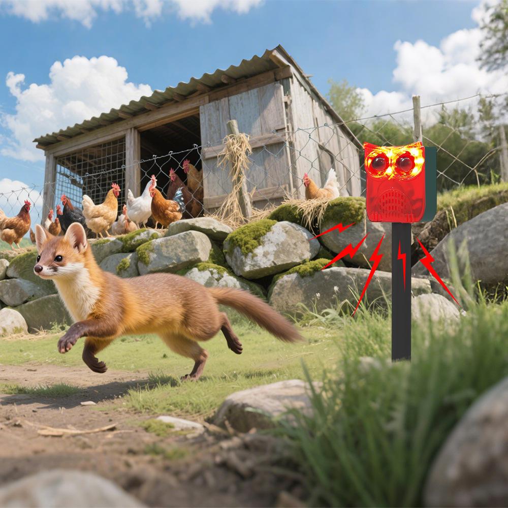 Solar Motion Sensor Animal Repeller, Outdoor Infrared Sound & Light Alarm for Garden and Farm Protection
