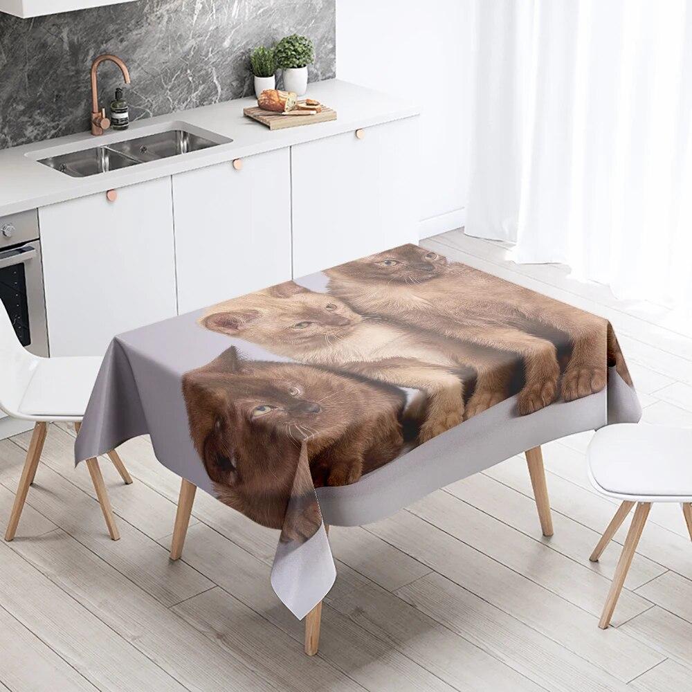 Милая скатерть с изображением кошки и собаки, для кемпинга, вечеринки, с защитой от пятен, водонепроницаемая, прямоугольная, кухонный стол, украшение для дома