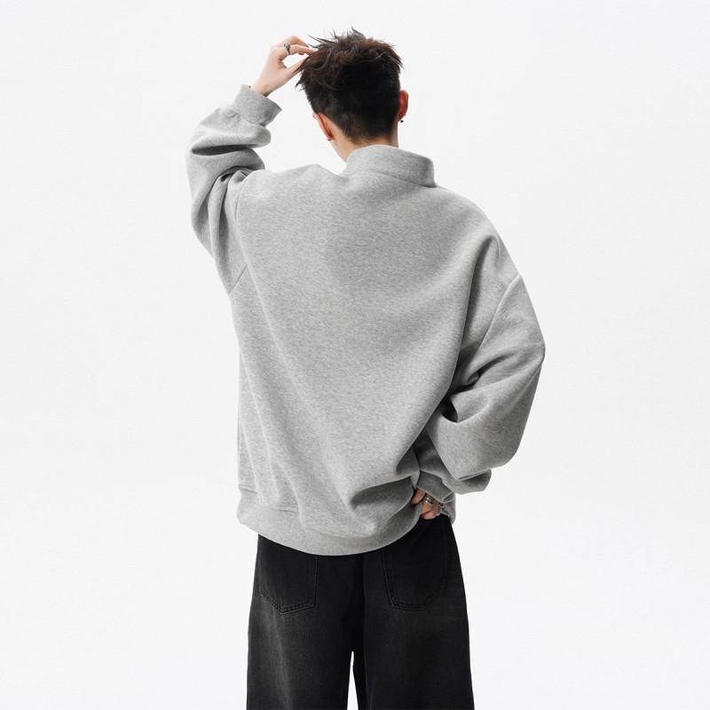 Heavyweight Stand Collar Half-Zip Sweatshirt Men Winter Fleece Lined Loose Fit Streetwear