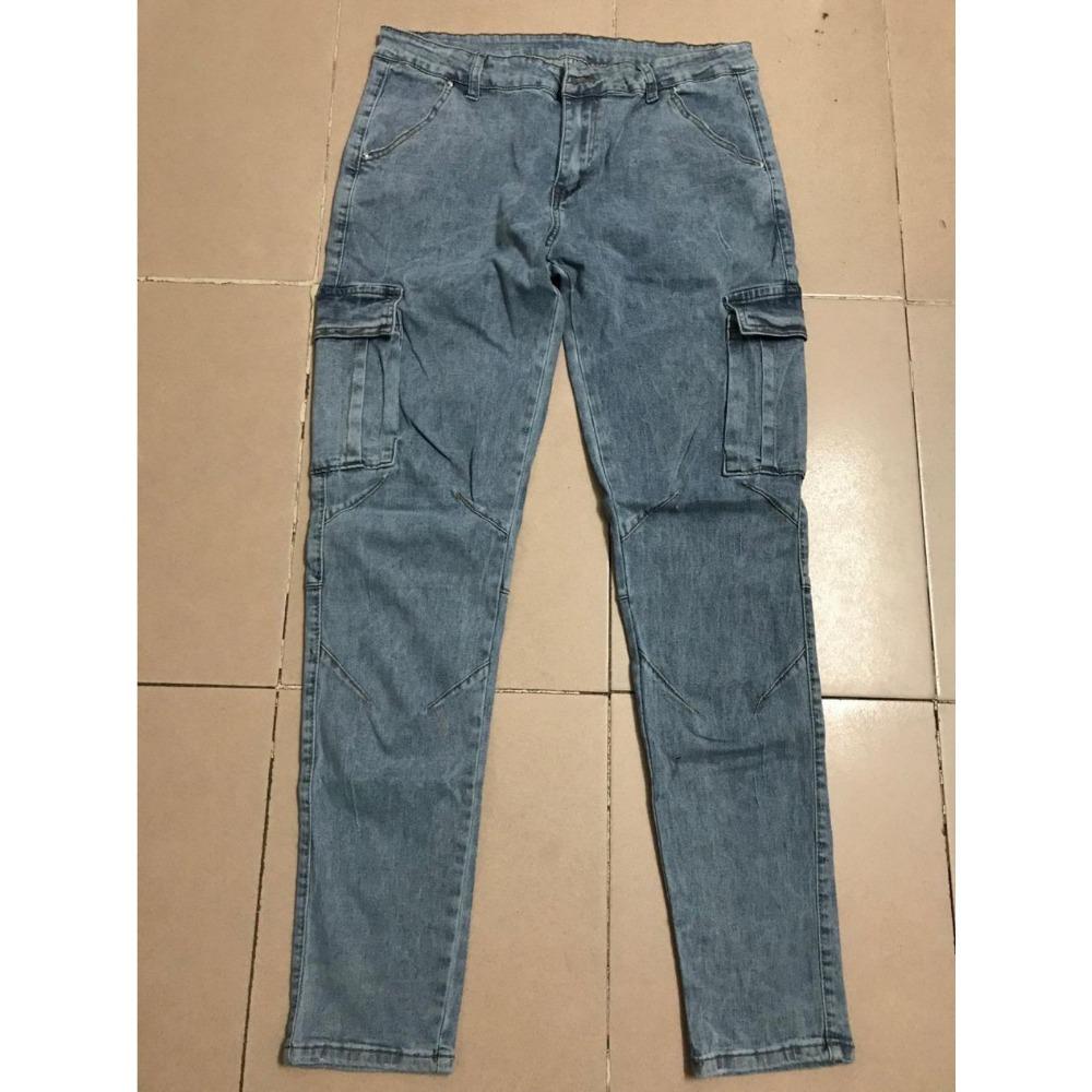 RogueWave Street Elastic Jeans Men Denim Cargo Pants Wash Solid Color Multi Pockets Casual Mid Waist Trousers Slim Fit Daily Wear Joggers
