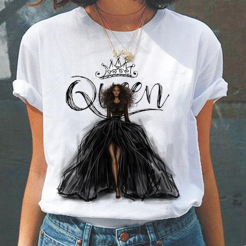 Summer Round Neck 3D Queen Pattern Print Top Fashionable Casual Short Sleeved Women's T-shirts