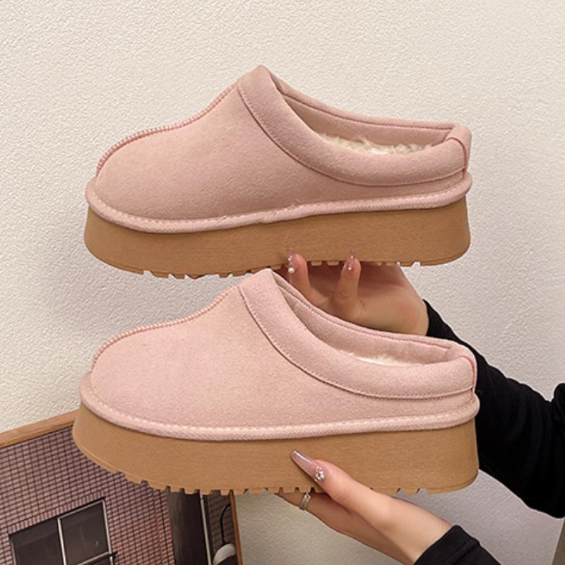 Модные женские зимние хлопковые тапочки 2024 года, высококачественные, на плоской подошве, нескользящие, однотонные, теплые, короткие, плюшевые женские туфли
