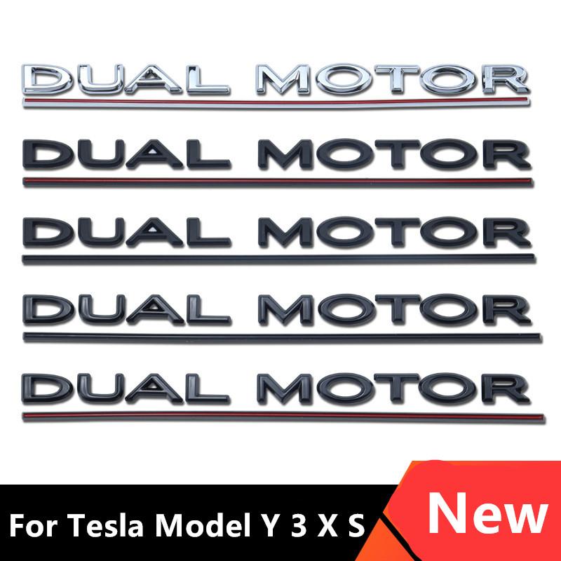 hjqcu2 3D Logo DUAL MOTOR Underlined Letters Emblem For Tesla Model Y 3 X S Car Trunk Badge Sticker Dual Motor Sticker Accessories