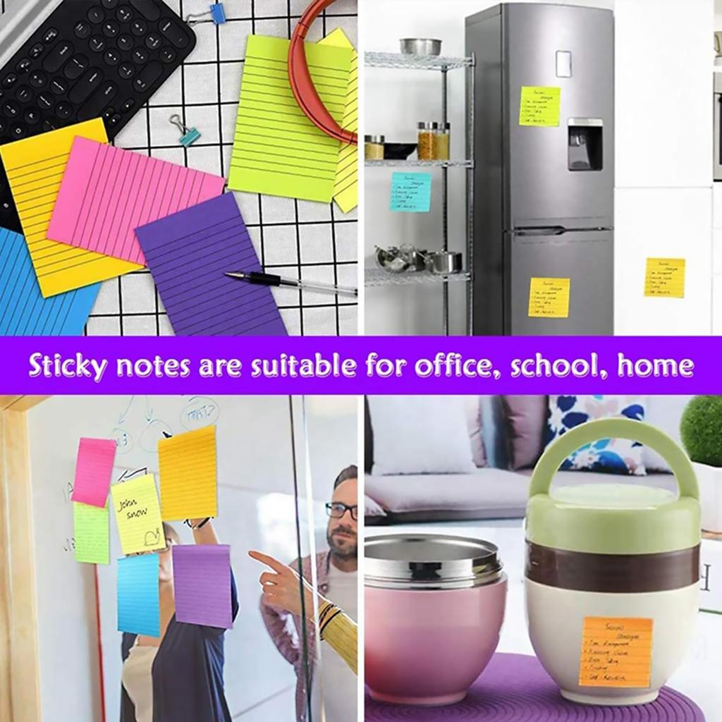 (8 Pads) Lined Sticky Notes 4x4 in Post, 8 Colors Self Sticky Notes Pad Its, Bright Post Stickies Colorful Big Rectangular Sticky Notes Ruled