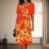 Women's Fashion Graceful Flower Print Summer Spring Short Sleeve O-Neck Casual Dresses